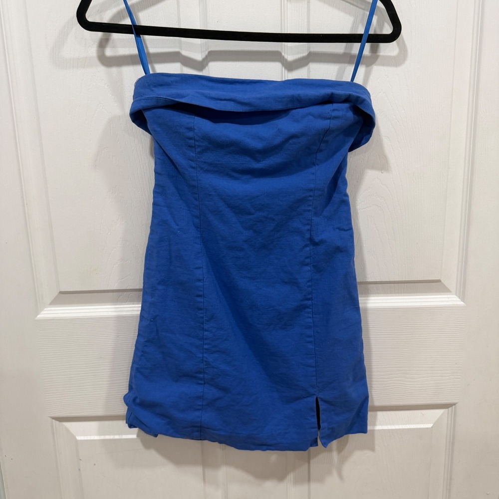 Cellecci Royal Blue Strapless Mini Dress with Spaghetti Straps Small